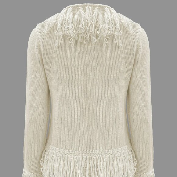 Cream Loop Fringes Knitted Cardigan Jacket M - Picture 5 of 7